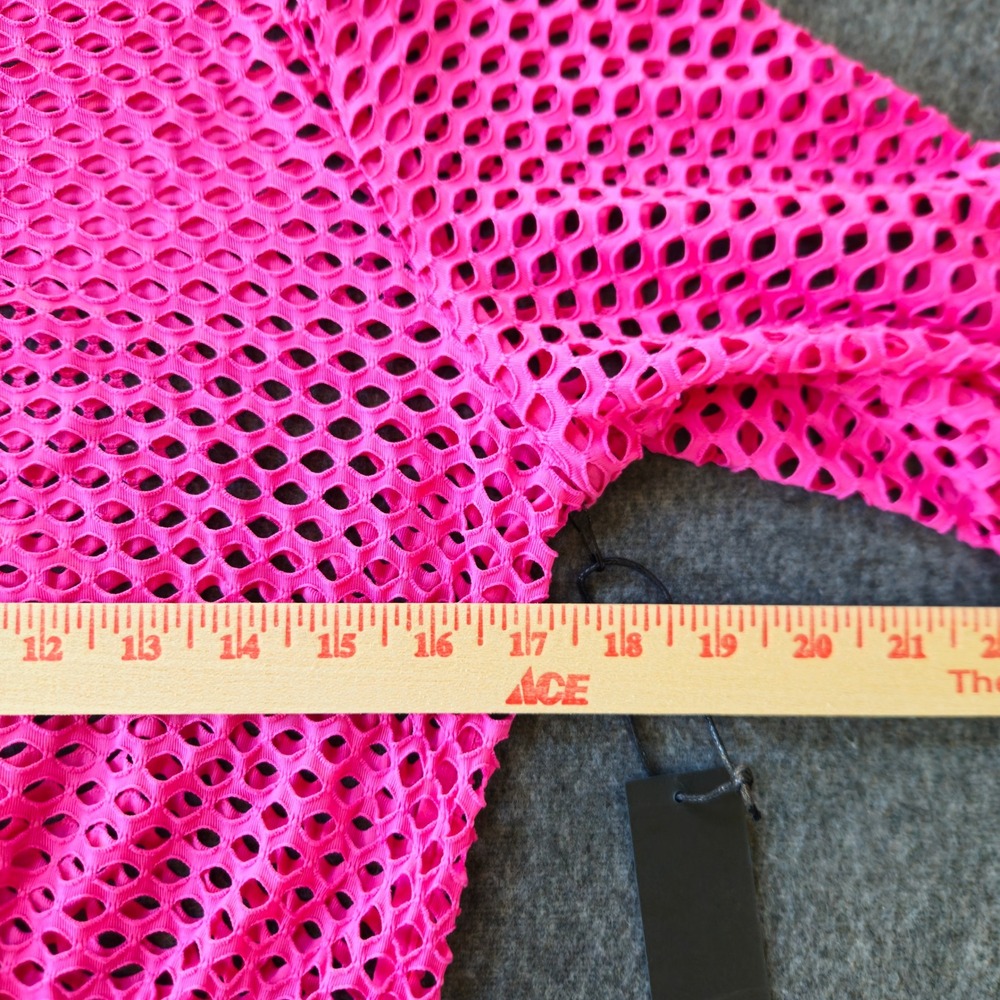 Savvi Hot Pink Fishnet Mesh Crop Top Long Sleeve Neon XL NWT - Picture 5 of 8